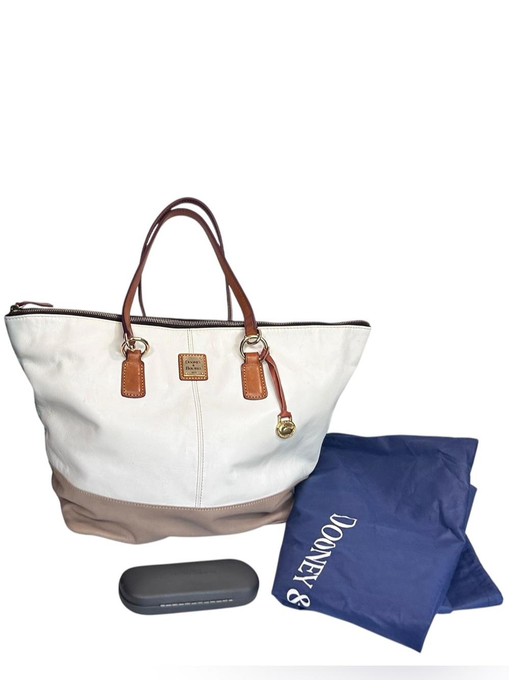 Dooney & Bourke Extra Large Tote Bag White Brown Soft Leather W/Dust Bag Read